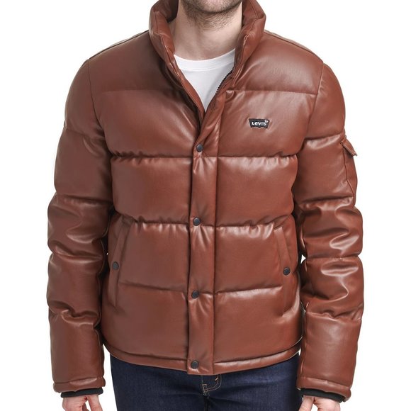 Levi's Other - Levis Faux Leather Quilted Heavyweight Puffer Coat Jacket Saddle Brown Large L